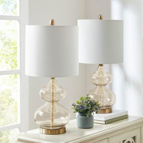 Lamp Sets | Find Great Lamps & Lamp Shades Deals Shopping at Overstock Table Lamp Set, Metal Table Base, Grey Table Lamps, Gold Table Lamp, Nightstand Lamp, Lamp Set, Styl Glamour, Curved Glass, Table Lamp Sets