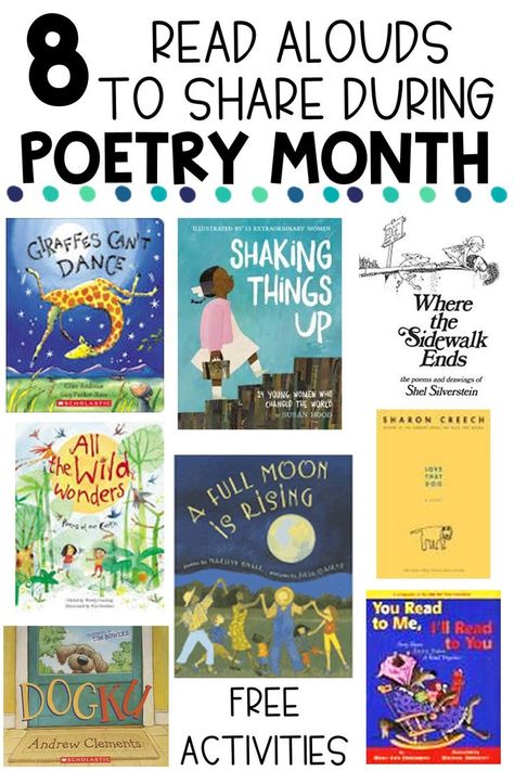 Teachers, click today to see these must read poetry read aloud books to share with your students during any poetry unit or during April for National Poetry Month. Nonfiction poem books, novels & picture books all made the list of these poetry read aloud books. Your 3rd, 4th, and 5th grade students will love to hear these books. Grab free poetry printables to use with each of the books that are included. Where the Sidewalk Ends, Love that Dog, Dogku and Shaking Things Up are just a few included. Poetry For 3rd Grade, Poetry Unit Grade 3, Poetry 3rd Grade, 3rd Grade Poetry, Nonfiction Reading Strategies, Elementary Poetry, Poetry Books For Kids, Poem Books, Elementary Books