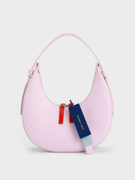 Charles & Keith - Women's Bag Charles And Keith Pink Bag, Pink Hobo Bag, Colorful Purse, Crescent Bag, Eyewear Chain, Moon Silhouette, Tas Bahu, Colorful Bags, Bags Aesthetic