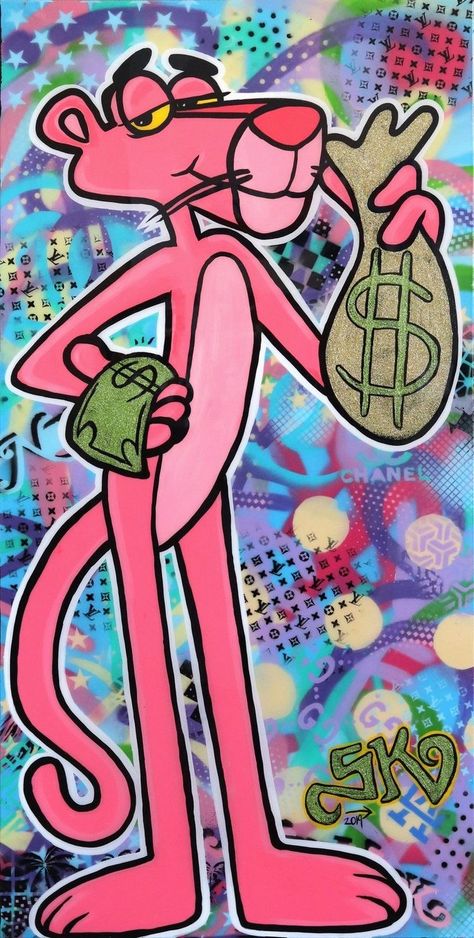 Pink Panther Money Canvas Art, Pop Art Characters, Pink Panther Wallpaper, Money Paintings, Pop Art Ideas, Money Design Art, Pop Art Aesthetic, Panther Wallpaper, Cool Pop Art