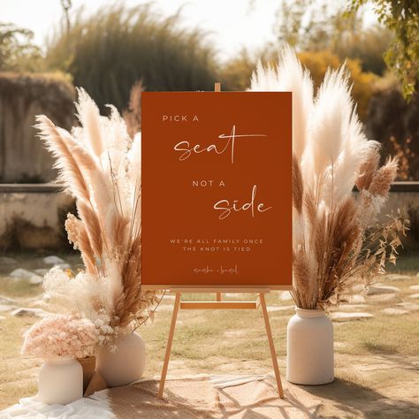 Open Seating Sign, Horses Wedding, Orange Wedding Decorations, Wedding Order Of Events, Orange Wedding Themes, Burnt Orange Wedding, Wedding Day Schedule, Order Of Events, Burnt Orange Weddings