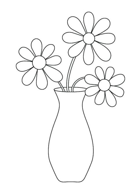 Flower Vase Drawing, Vases Drawing, Vase Drawing, Printable Flower Coloring Pages, Preschool Coloring Pages, Drawing Flowers, Vase Crafts, Pink Vase, Flower Coloring Pages