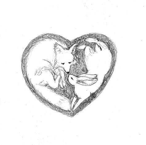 Dog And Rabbit Drawing, Wolf And Bunny Art, Rabbit Fox Tattoo, Fox And Bunny Drawing, Dog And Rabbit Tattoo, Bunny And Fox Art, Wolf And Bunny Couple, Wolf And Rabbit Tattoo, Bunny And Wolf Couple