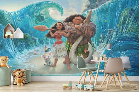 Moana Mural, Princess Wall Mural, Moana Nursery, Wallpaper Moana, Moana Wallpaper, Hawaiian Bedroom, Disney Wall Murals, Moana Decorations, Disney Mural