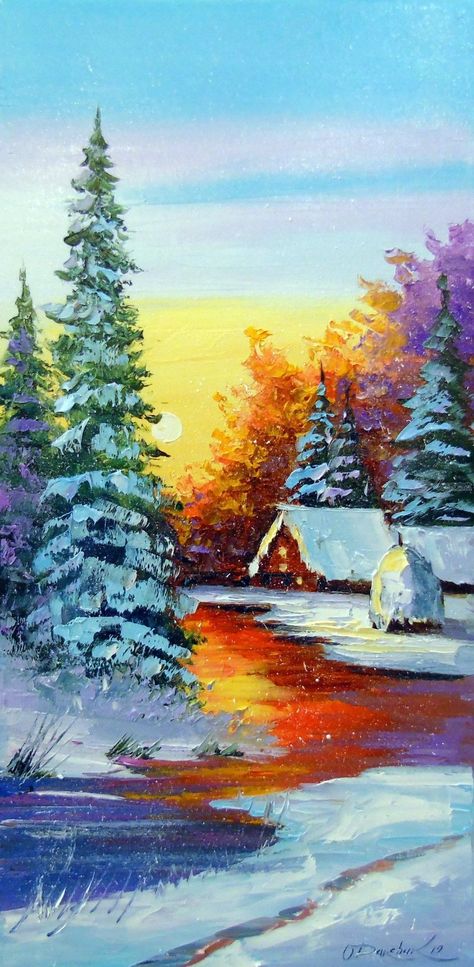 Natal, Dawn Painting, Winter Drawings, Frida Art, Oil Painting Nature, Christmas Landscape, Winter Landscape Painting, Christmas Paintings On Canvas, Oil Pastel Paintings