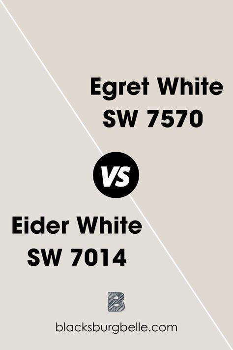 Egret White as I’ve already established is a warm-toned paint, and in contrast, Eider White is a cool-toned color. As a result, Egret White lends itself more to richer, warmer tones, while Eider White can help cooler and more muted colors to be able to sing. Sherwin Williams Egret White, Egret White, Eider White, White Exterior Paint, Edgecomb Gray, Shoji White, The Undertones, Best Paint Colors, White Living