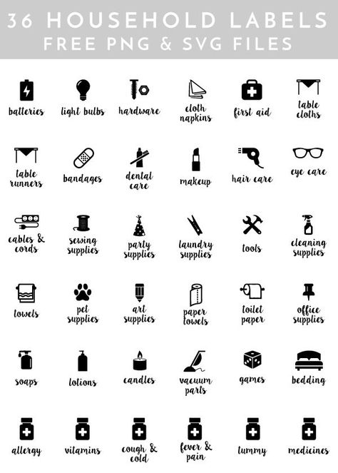 Make your own unique labels for everything In your home with these 36 FREE cut files for e-cutter machines! Organisation, Garage Storage Labels Free Printable, Household Labels Free Printables, Things To Label With Label Maker, Home Label Ideas, Things To Label, Circuit Labels, Labeling Ideas, Home Labels