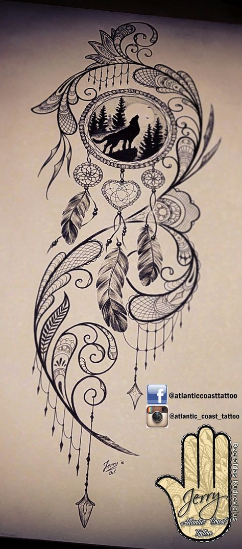 Beautiful tattoo idea design for a thigh, dream catcher tattoo, wolf tattoo ideas. By dzeraldas jerry kudrevicius from Atlantic Coast tattoo. Pretty detail mandala style, lace tattoo design Lace Tattoo, Tattoo Inspiration, Wolf Tattoos, Dream Catcher Tattoo, Dream Catcher Tattoo Design, Lace Tattoo Design, Tattoo Trend, Inspiration Tattoos, Geniale Tattoos