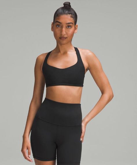 Meet you at yoga? This strappy open-back bra is ready for all the ways you move, stretch, and open. | lululemon – Women's Free to Be Sports Bra - Wild Light Support, A/B Cup – Color Black – Size 4 Sports Bra Outfit, Free To Be Bra, Lululemon Free, Lululemon Bras, Workout Fits, Strappy Bra, B Cup, Lululemon Sports Bra, Running Workout