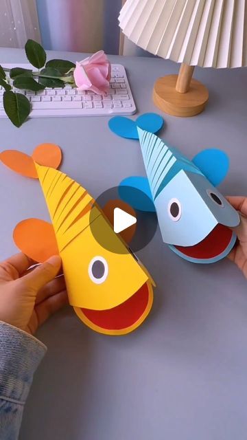 Fish Arts And Crafts For Preschool, Easy Fish Paper Craft, Fish Diy Crafts For Kids, Shrimp Paper Craft, Make Fish Crafts, Koi Fish Paper Craft, Paper Activity For Preschool, Origami Easy Fish, Easy Paper Fish Craft