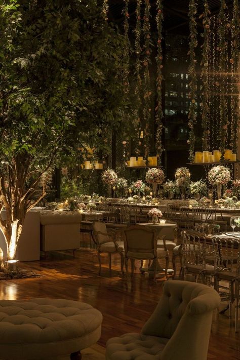 Green Walls Wedding Decor, Tree In Wedding Reception, Enchanted Wedding Bridesmaid Dresses, Fairytale Wedding Theme Table Decor, Forest Reception Wedding, Wedding Lots Of Flowers, Indoor Outdoor Wedding Reception, Flower Wedding Venue Ideas, Wedding Venues Flowers