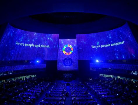 Stage from SDG Summit 2023 Presentation Aesthetic, United Nations Headquarters, United Nations General Assembly, Sustainable Development Goals, Aesthetic Inspiration, Civil Society, Head Of State, Call To Action, Private Sector