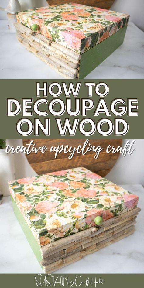 How to decoupage on wood, or how to mod podge on wood, is a LOT easier than you think. We have a video with step-by-step instructions. Cartonnage, Decoupage How To, How To Mod Podge Paper On Wood, How To Modge Podge Paper On Wood, Mod Podge Projects Ideas, How To Decopauge On Wood, Christmas Decopauge Ideas, How To Decoupage On Wood, Decopage Ideas For Boxes