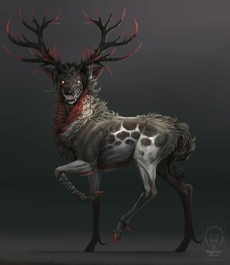 Reindeer for scary Christmas encounter Creature Fantasy, Mythical Animal, Fantasy Beasts, Monster Concept Art, Arte Obscura, Fantasy Creatures Art, Fantasy Monster, Mythical Creatures Art, Mythological Creatures
