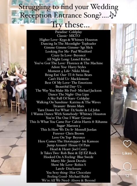 Entrance Songs For Bride And Groom, Bridal Party Introduction Songs, Grand Entrance Wedding Songs, Beyonce All Night, Grand Entrance Songs, Grand Entrance Wedding, Reception Entrance Songs, Wedding Entrance Songs, Moment 4 Life