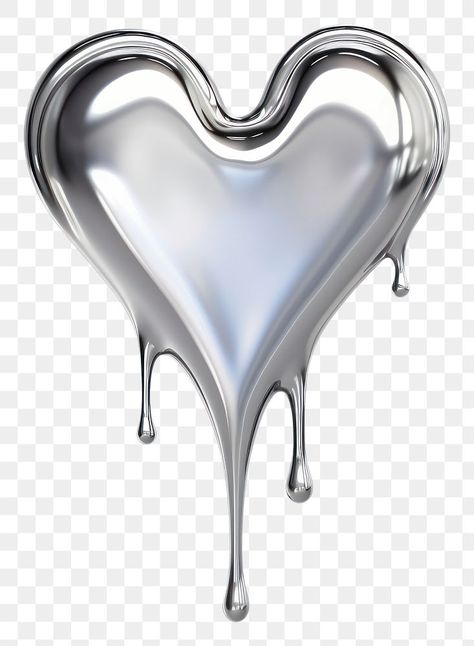 How To Draw Silver, Chrome Branding, Chrome Graphic Design, Balloon Graphic Design, Heart Dripping, Metallic Objects, Chrome Elements, Silver Letter Balloons, Dripping Heart