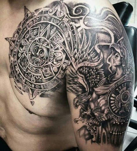 Brownpride arte Tattoo Bras Homme, Aztec Warrior Tattoo, Aztec Tattoos Sleeve, Tato Suku, Azteca Tattoo, Tato Dengan Makna, Tato Dada, Mayan Tattoos, Aztec Tattoos