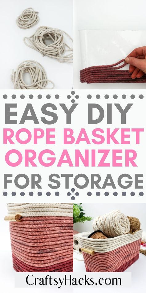 If you want to stay organized, this DIY rope basket will help you declutter and keep everything tidy. This DIY Rope Basket tutorial is an easy handmade basket to store all your things. Rope Basket Diy Tutorials, Easy Diy Basket, Diy Rope Planter, Diy Baskets Easy, Rope Baskets Diy, Rope Baskets Diy Tutorials, Rope Diy Ideas, Diy Wall Basket, Wicker Basket Diy