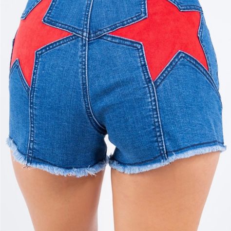 Star Suede Detailed Distressed Denim Shorts-Red Star Pastel, Red Star Jeans, Red Fishnets, Pastel Punk, Chappell Roan, Red Booties, Red Stars, Star Jeans, Denim Details