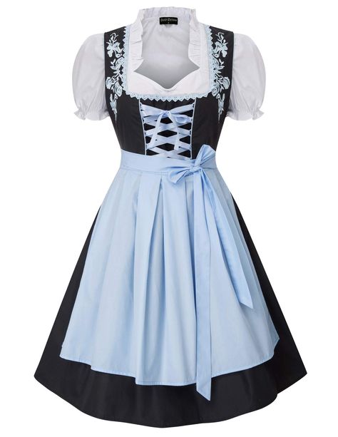 PRICES MAY VARY. [ Main Material ]Polyester,Cotton. [ 3 Pieces Set Oktoberfest Outfit ]1 pc cropped length blouse,1 pc sleeveless black dress and 1 pc solid color apron. [ Design ]Cute Cropped Length Tops--Puff short sleeve cropped length tops with ruffled neckline and elastic sleeve cuffs.Chic Sleeveless Dress--Sleeveless black dress with lacing in the front to adjust for best fit, side concealed zipper,bodice with exquisite embroidery decorated.Attention: Dress bodice with lining, skirt withou Dirndl, Beer Wench Costume, Scarlet Darkness, Wench Costume, Halter Dress Casual, Oktoberfest Costume, Apron Design, Sleeveless Black Dress, Dress Apron