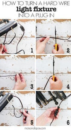 How to turn a Hard Wire Light Fixture into a Plug In: step by step tutorial to create lights and sconces that can be used when you don't have electrical in that location! Swag Lighting Dining Plug In, Chandelier Without Wiring, Plug In Chandelier Living Room, Wire Light Fixture, Diy Hanging Light, Solar Light Crafts, Plug In Pendant Light, Lampe Diy, Outdoor Chandelier