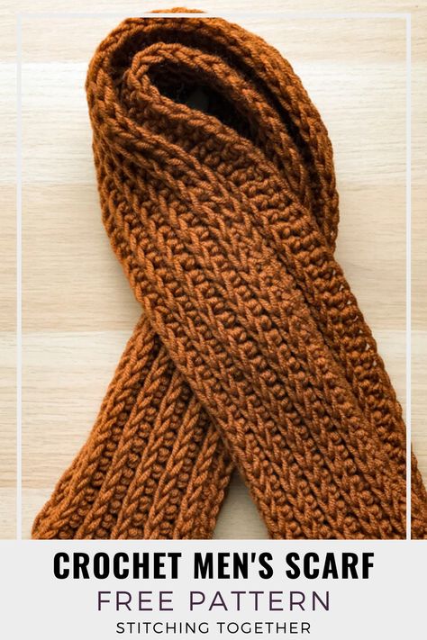 Men Crochet Scarf Pattern Free, Men Scarf Crochet Pattern, Men Scarf Pattern, Crochet Mens Scarf, Thanksgiving Crochet, Pumpkin Patterns, Crochet Scarf For Beginners, Simple Scarf Crochet Pattern, Ribbed Crochet