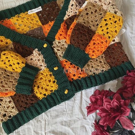 Crochet Fall Granny Square Cardigan, Autumn Olive, Grid Patterns, Granny Square Crochet Patterns, Crochet Fairy, Patchwork Cardigan, Halloween Crochet Patterns, Sewing Projects Clothes, Crochet Fall