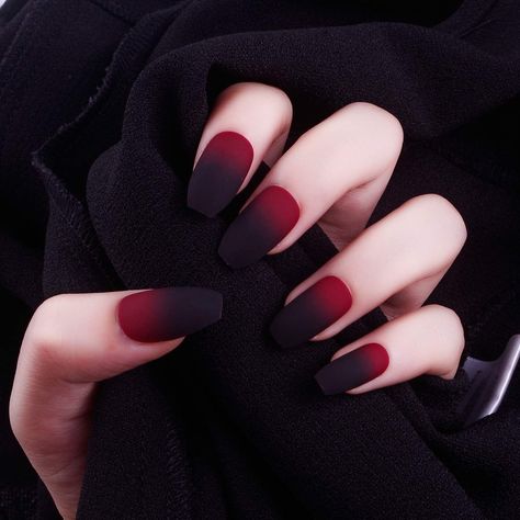 Red Black Nails, Red Matte Nails, Black Ombre Nails, Red Ombre Nails, Black Nails With Glitter, Matte Black Nails, Goth Nails, Matte Nails Design, Ombre Nail Designs