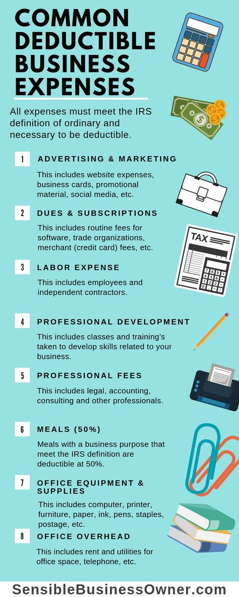 Are you unsure what expenses are deductible for you business?  This infographic list the most common categories of business expenses. - Business Bookkeeping - Taxes - Accounting Business Category List, Small Business Tax Deductions List, Business Expense Spreadsheet, Business Expense Tracker, Accounting Tips, Business Tracker, Business Folder, Business Tax Deductions, Diy Journals