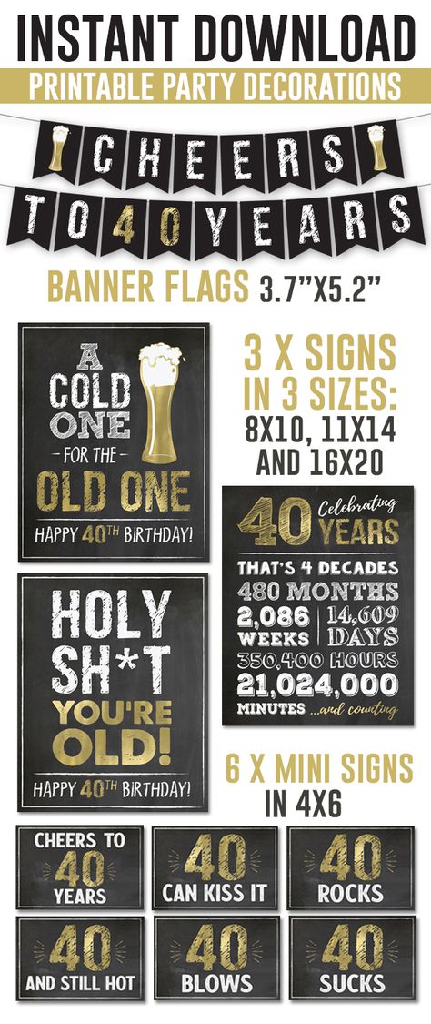 40th Birthday Party PRINTABLE Decor, Cheers to 40 Years Birthday Decorations, Cheers to 40 Years PRINTABLE Party Posters, Instant Download, Beers Party Decorations, Beers Party Decor  #tangledtulip #40thbirthday #40th #40thparty #40thpartydecor #40thbirthdayprintables #beers #beerparty #beers40th #beersbirthday #beersbirthdayparty Cheers To 50 Years Birthday Decoration, Beers And Cheers To 40 Years Party Ideas, 40th Birthday Banner For Men, Cheers To 40 Years Printable, 40 Years Birthday Party Ideas, Cheers Beers To 40 Years, Cheers To 40 Years Decorations, 40th Birthday Party Themes For Men, 40th Birthday Invites For Men