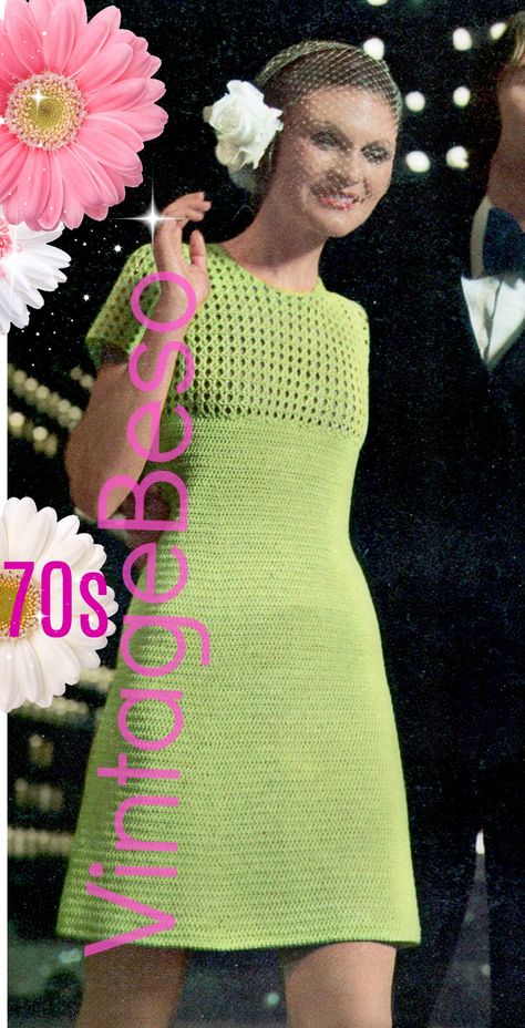 Vintage Crochet Dresses, Dress Crochet Pattern, Crochet Dress Pattern Free, Vestidos Retro, 1970s Dress, Vintage Crochet Patterns, Vintage Crochet Pattern