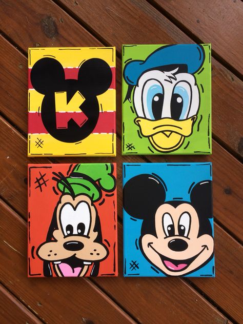 Hand painted Mickey Mouse Clubhouse Canvas Disney Art Painting, Mini Toile, Painted Canvases, Disney Canvas Art, Disney Canvas, Disney Paintings, 디즈니 캐릭터, Cute Canvas Paintings, Painting Canvases
