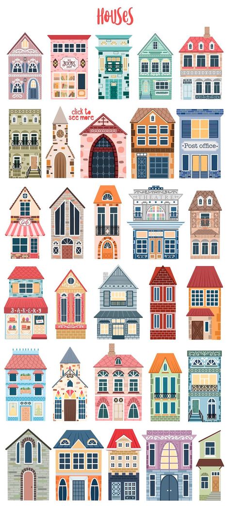 Winter Town, 심플한 그림, People Png, Building Illustration, التصميم الخارجي للمنزل, Christmas Town, House Illustration, Drawing Set, House Drawing