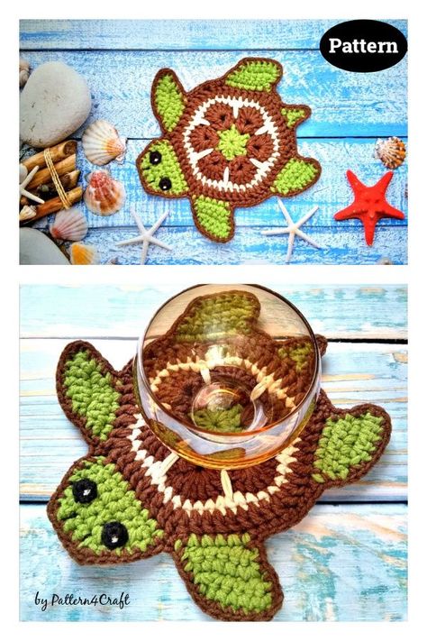 Sea Turtle Coaster Crochet Pattern Amigurumi Patterns, Turtle Coasters Crochet, Crochet Turtle Coasters, Animal Coasters Crochet Pattern Free, Turtle Granny Square Crochet, Turtle Coaster Crochet Pattern Free, Crochet Turtle Coaster Free Pattern, Turtle Coaster Crochet Pattern, Easy Coaster Crochet