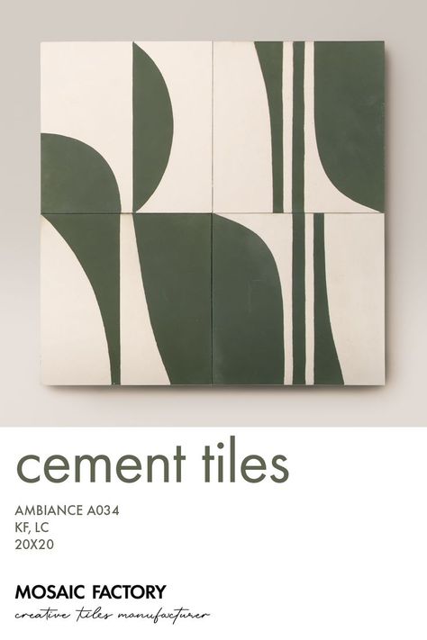 Geometric cement tiles from Mosaic Factory`s “Ambiance” collection with a pattern in beige and dark green. Tile reference Ambiance A034 in colours KF, LC. Our ambiance designs are composed of 2 or more different tile patterns that combine to create a unique and modern pattern on any floor or wall. Visit our website and find our ambiances in stock! Beige And Green Bathroom, Cement Tiles Bathroom, Unique Tile Floor, Geometric Tiles Bathroom, Green Tile Floor, Unique Tile Patterns, Geometric Tile Pattern, Floor Tiles Design, Creative Tile