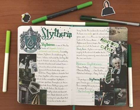 Slytherin Journal #slytherin #harrypotter #journal Slytherin Journal Ideas, Slytherin Scrapbook, Slytherin Doodles, Harry Potter Journal Ideas, Slytherin Journal, Slytherin Diy, Hogwarts Journal, Harry Potter Infographic, Harry Potter Diary