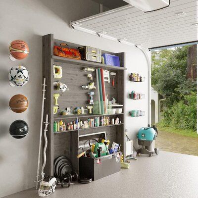 Sports Office Decor, Basketball Holder, Bedroom Gym, Home Gym Storage, Bike Rack Wall, Sport Rack, Sport Bedroom, Metal Storage Racks, Ball Holder