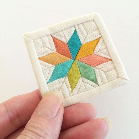 2" X 2" micro mini mini quilt...a little gift to pop in my sisters birthday card… Small Quilt Projects, Sisters Birthday, Mini Quilt Patterns, Nancy Zieman, Quilted Gifts, Miniature Quilts, Tiny Star, Paper Piecing Quilts, Doll Quilt