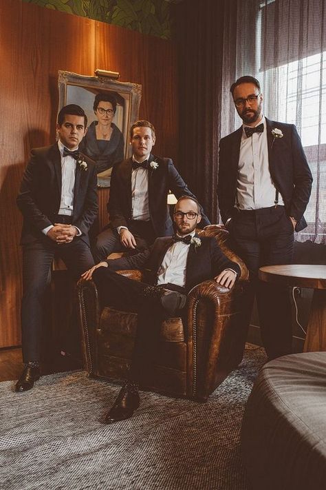 Handsome groomsmen getting ready pose in a very Vogue style shoot Groomsmen Wedding Photos, Groomsmen Pictures, Groomsmen Photography, Groomsmen Poses, Groomsmen Ideas, Groomsmen Getting Ready, Men In Suits, Groom Photoshoot, Wedding Portrait Poses