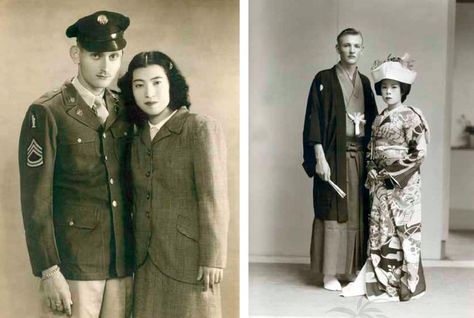 Thousands of Japanese brides fled to US after World War Two - https://www.warhistoryonline.com/war-articles/thousands-of-japanese-brides-fled-to-us-after-world-war-two.html Japanese Bride, Ww2 Soldiers, Interracial Wedding, Japanese American, American Wedding, Interracial Couples, Japan Photo, History Photos, Vintage Japan