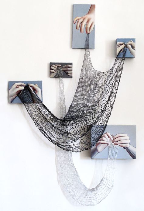 Fishing Net Art Installation, Fishing Net Art, معرض فني, Knit Circle, Knitting Art, Instalation Art, Hand Photo, Knit Art, Commissioned Artwork