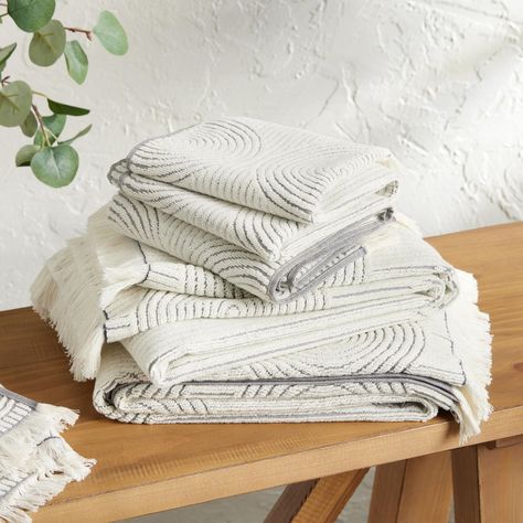 Morgan Gray and Off White Sculpted Spiral Towel Collection - World Market Bath Accessories Luxury, Willow Oak, Decorative Bath Towels, Best Bath Towels, Oak Bathroom, Neutral Boho, The Morgan, Luxury Towels, Towel Collection