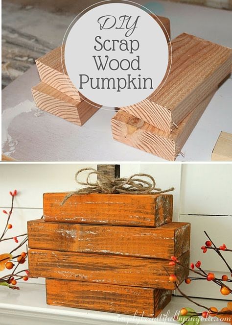 DIY Scrap Wood Pumpkin Projek Diy, Fall Wood Crafts, Stain Wood, Dekor Diy, Manualidades Halloween, Wood Pumpkins, Liquid Nails, Fall Deco, Paint Wood