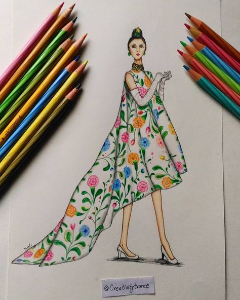 Inspiration - colorful floral print dress (1958) by #balenciaga This print took quite some time to finish 😅 Successfully finished this… Croquis, Print Illustration Design, Floral Print Illustration Dress, Floral Print Dress Illustration, Floral Print Illustration Fashion, Floral Dress Drawing, Floral Prints Fashion, Floral Print Dresses, Fashion Figure Drawing