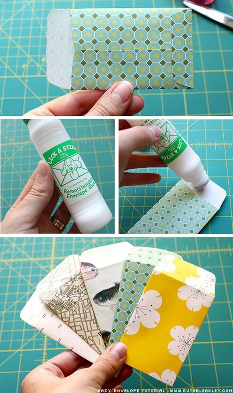 19 Christmas Wrapping Paper Crafts - Wrapping Paper Envelopes Paper Craft, Tiny Envelopes, Kartu Valentine, Wrapping Ideas, Christmas Wrapping Paper, Crafty Craft, Paper Projects, Diy Projects To Try, Diy Paper