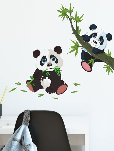 Panda Wall Painting Ideas, Panda Wall Painting, Cartoon Wall Painting Ideas, Switchboard Art, Panda Wall Art, Cartoon Wall Painting, Simple Wall Paintings, Home Stickers, Panda Painting