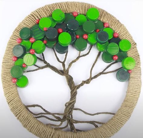 Best Out Of Waste | Plastic bottle cap craft | bonsai wall hanging idea. How To Make Cool Bonsai Tree Using recycled plastic bottle cap. Best From Waste Ideas, Plastic Bottle Cap Crafts, Plastic Bottle Crafts Flowers, Recycled Bottle Crafts, Art From Recycled Materials, Recycled Material Art, Waste Art, Plastic Bottle Crafts Diy, Craft From Waste Material