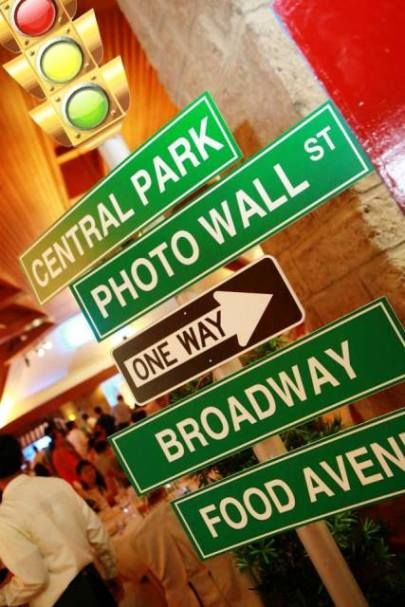 nyc roadsigns Big City Theme Party, City Themed Party, Broadway Sweet 16, Broadway Theme Party, Street Sign Decor, New York Theme Party, New York Dance, Broadway Theme, Apple Party