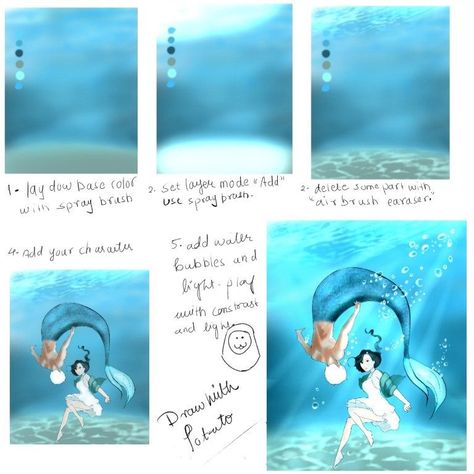 Someone Underwater Drawing, Gacha Backgrounds Underwater, How To Draw Someone Underwater, How To Draw People Underwater, Anime Underwater Background, Underwater Drawing Tutorial, Underwater Effect Drawing, Underwater Background Drawing, Aquarium Reference Drawing