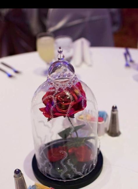 Beauty and the Beast enchanted rose centerpiece Enchanted Rose Centerpiece, Fairytale Wedding Centerpieces, Center Peices, Rose Centerpieces Wedding, Rose Centerpiece, Rose Centerpieces, Enchanted Rose, Wedding Centerpiece, Fairytale Wedding